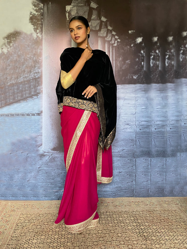 Gulabo - Zahrine Silk Velvet Black Cape Jacket For Women - 1 Piece