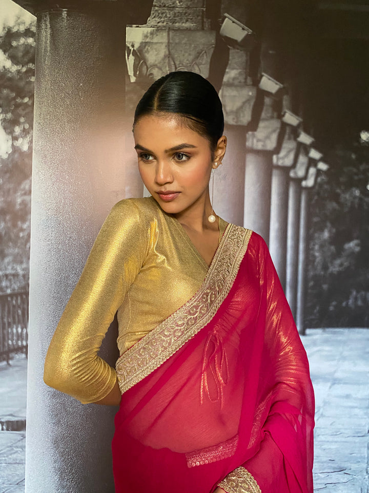 Gulabo - Suhaana Blended Chiffon Pink Sari For Women - 1 Piece