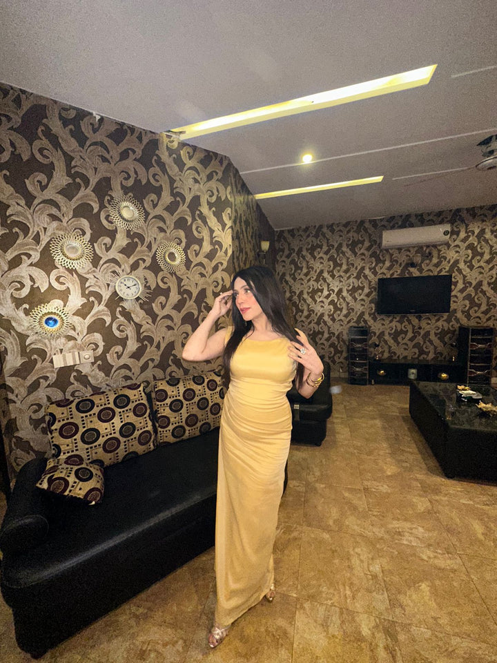 Syah - Triple Pleats Long Dress - Crepe - 1 PIece