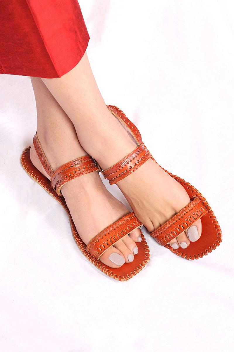 Generation - Handmade Kola Puri - Orange - Leather - Khussa
