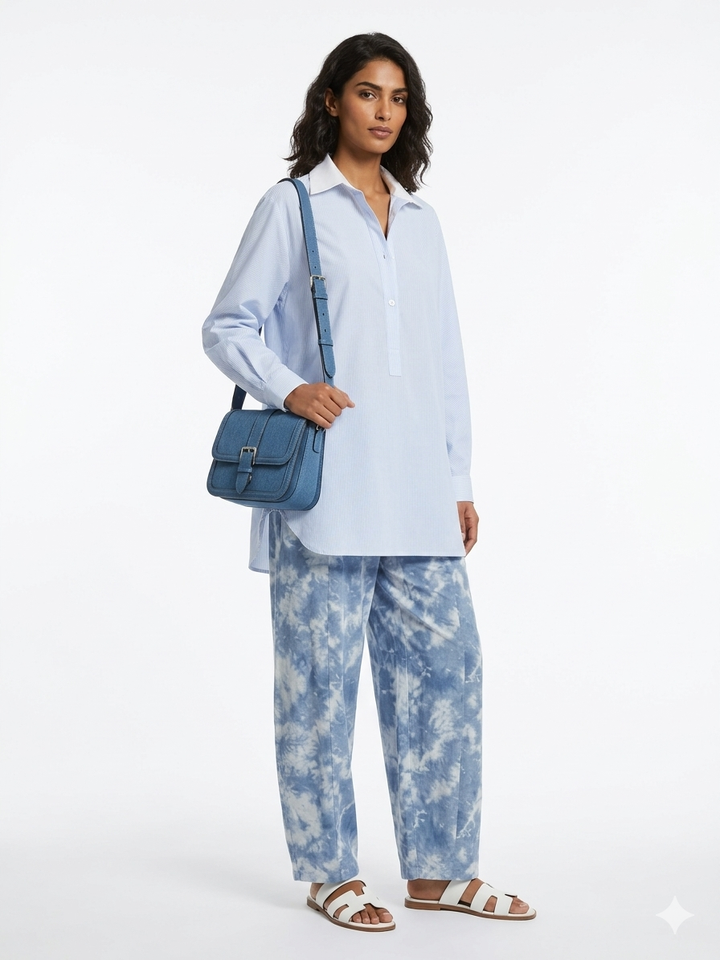 Gulabo - Easy Azure Pure Cotton Shirt For Women - Blue White Stripe - 1 Piece - Studio by TCS