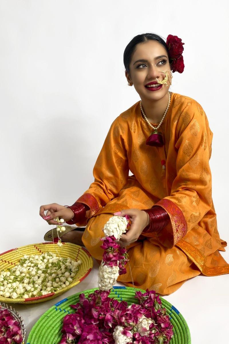Gulabo - Saffron Gold Kurta & Shalwar - Cotton Banarsi Lawn 2 Piece Suit - Studio by TCS