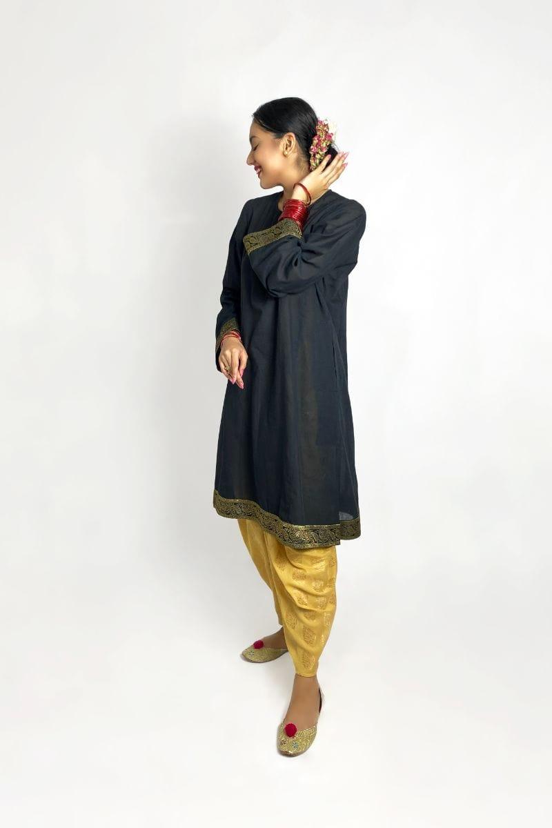 Gulabo - Black Gold Khaddar Lawn Kurta & Gold Cotton Lawn Shalwar - 2 Piece Suit - Studio by TCS