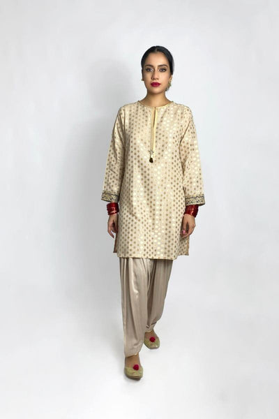 Gulabo - GURYA Beige Cotton Banarsi - Kurta & Patiala Shalwar - 2 Piece suit - Studio by TCS