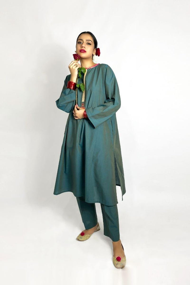 Gulabo - Jade long kurta & Pant - Green Khaddar 2 Piece Suit - Studio by TCS