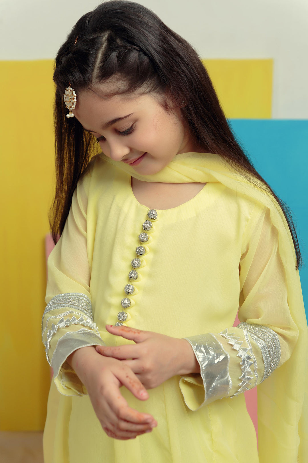 Kidoz Kloset - Silver Lime Chiffon Frock For Girl