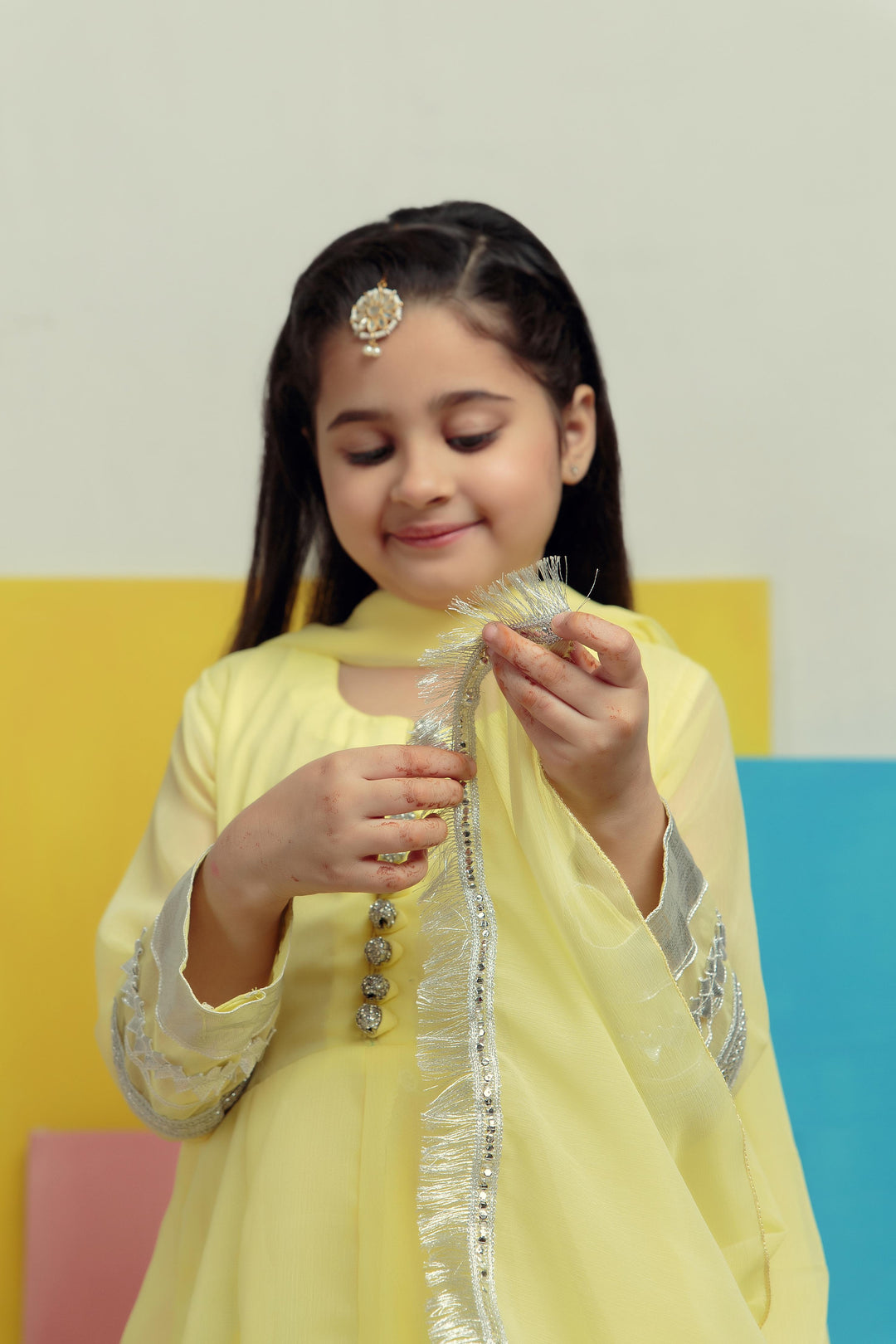 Kidoz Kloset - Silver Lime Chiffon Frock For Girl