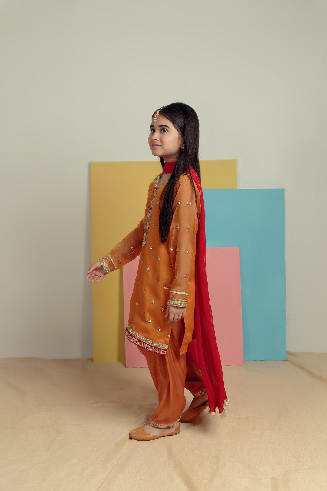 Kidoz Kloset - Mustard Magic Embroidered Shalwar Kameez For Girl