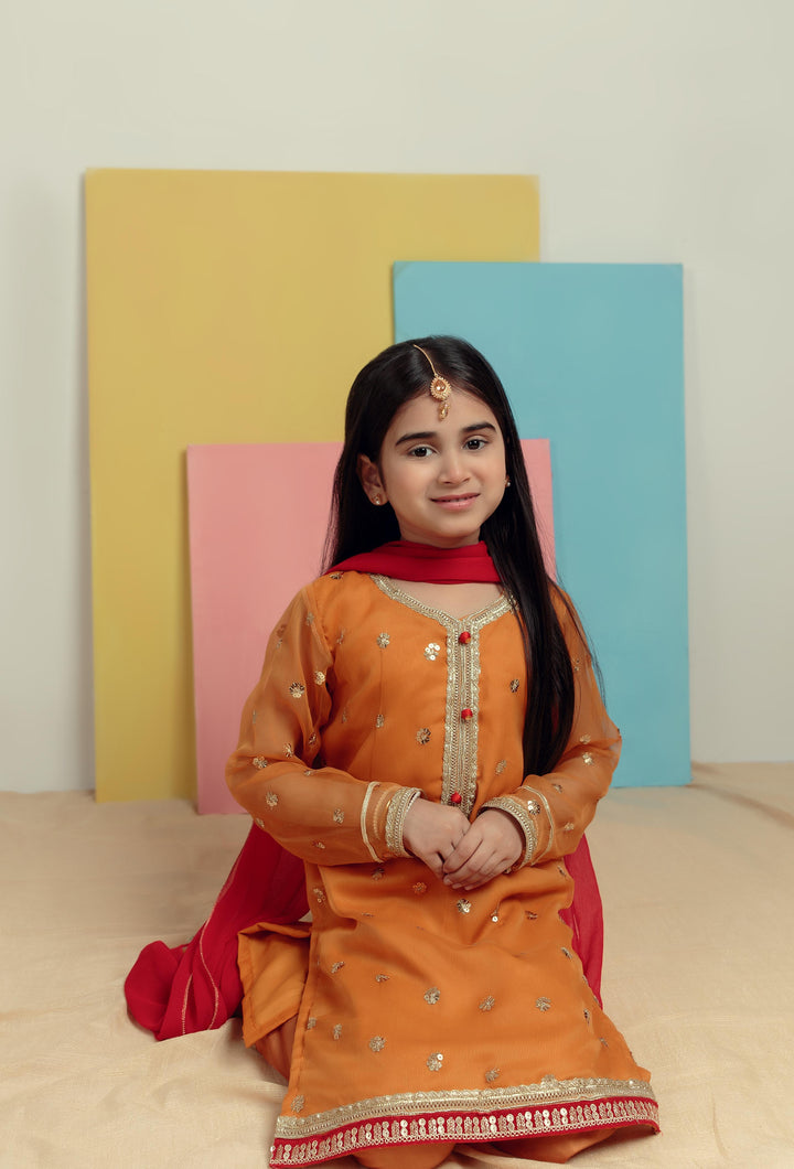 Kidoz Kloset - Mustard Magic Embroidered Shalwar Kameez For Girl