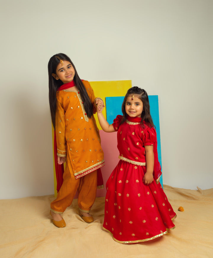 Kidoz Kloset - Red Rose Embroidered Lehanga Set For Girl