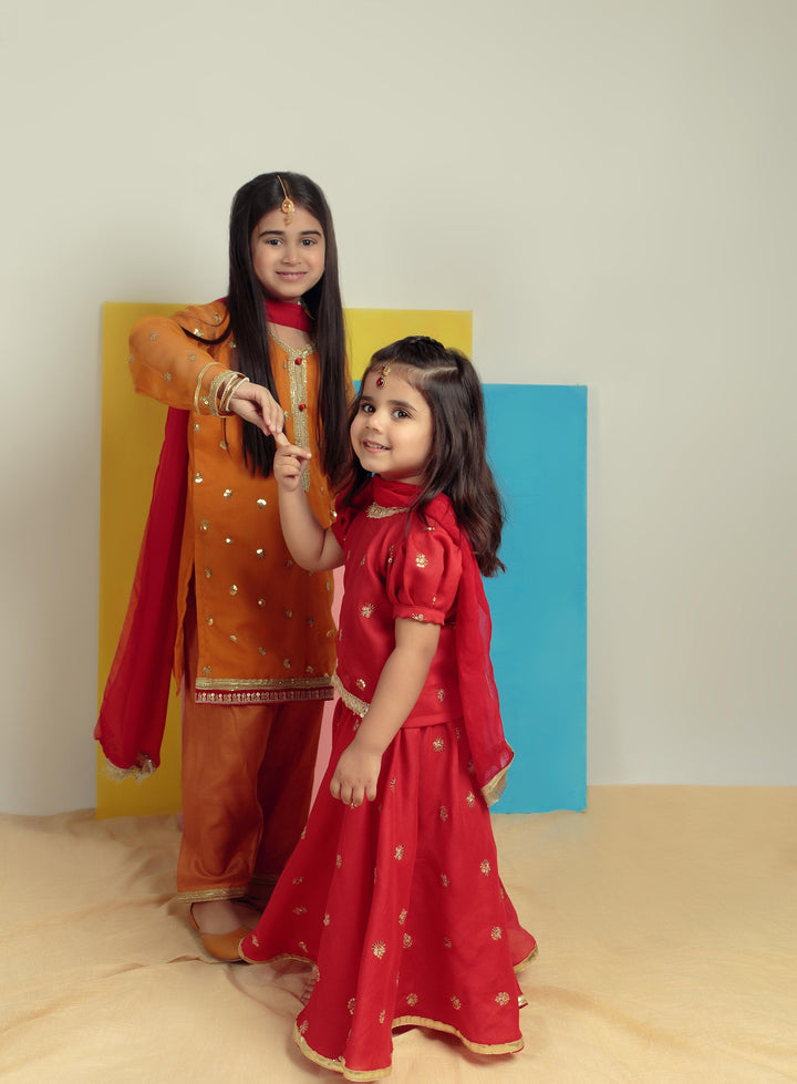 Kidoz Kloset - Red Rose Embroidered Lehanga Set For Girl