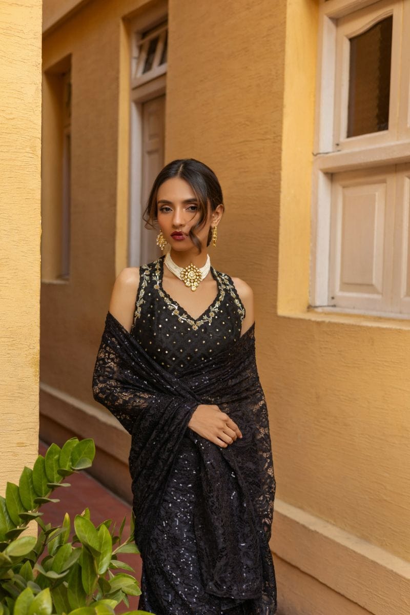 Insia Sohail - Rani - Black - Saree - Organza - Studio by TCS