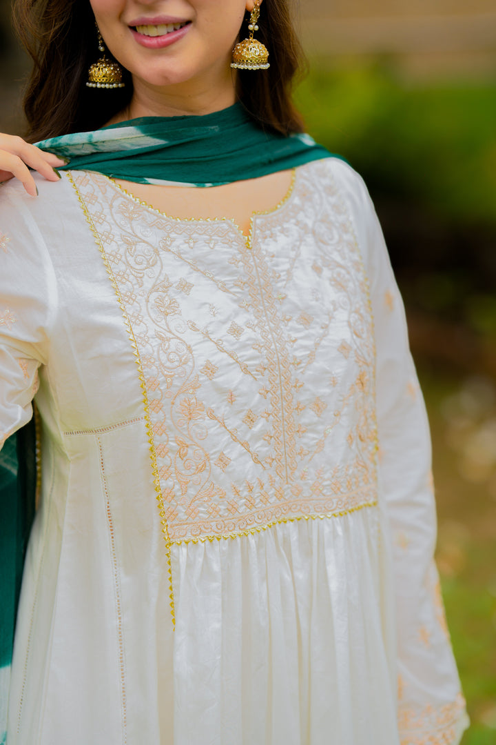 Omal by Komal - Naghma ( Frock & Dupatta ) - White - Lawn & Chiffon - 2 Piece