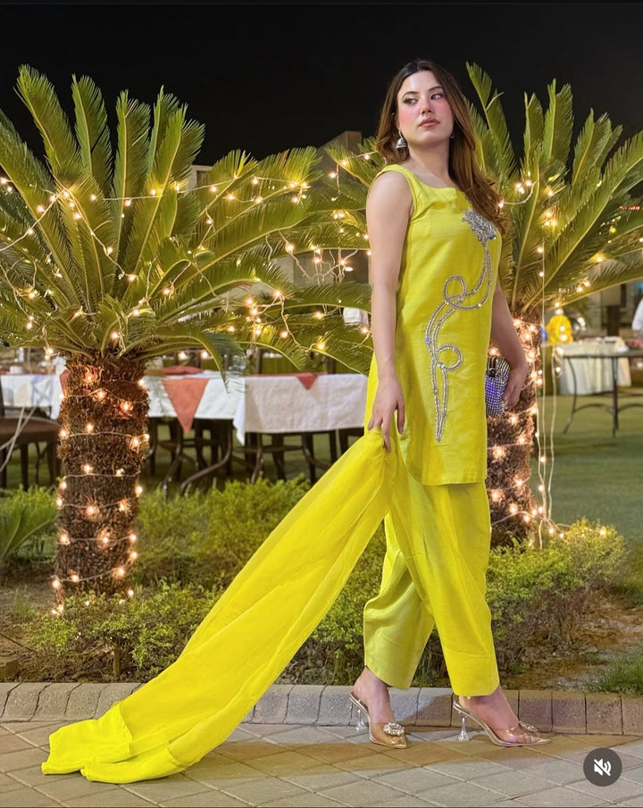 Syah - Tilismi - Raw Silk - Lime-Yellow - 3 Piece