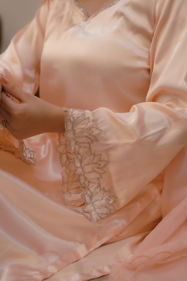 Syah - Kanwal - Satin Silk - Pastel Pink - 3 Piece