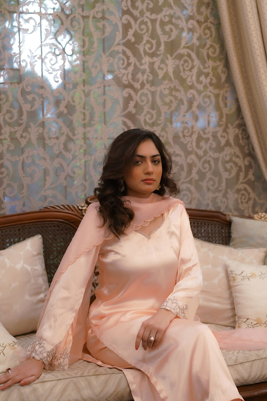 Syah - Kanwal - Satin Silk - Pastel Pink - 3 Piece