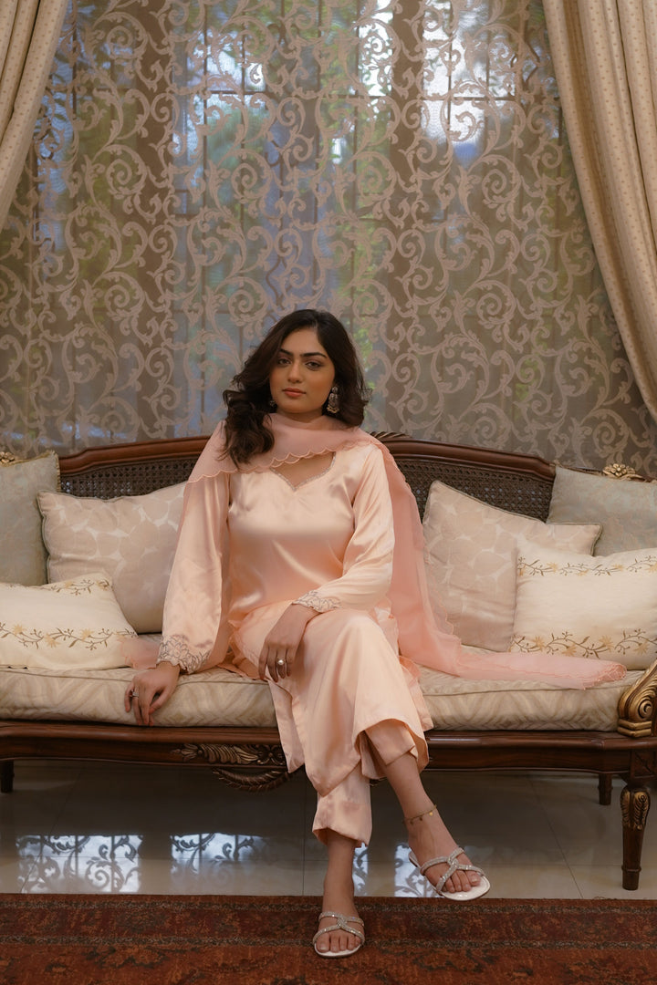 Syah - Kanwal - Satin Silk - Pastel Pink - 3 Piece