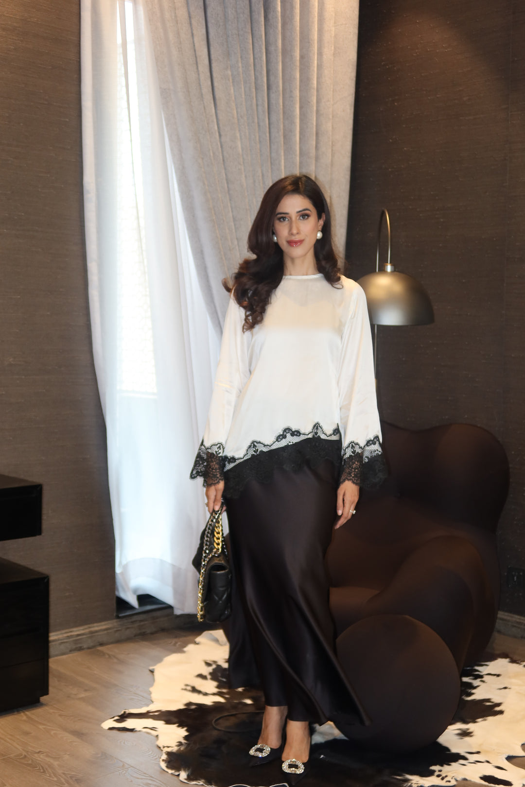 Leon - White Laced Monochrome Silk Lace Top For Women - 1 Piece - Studio by TCS