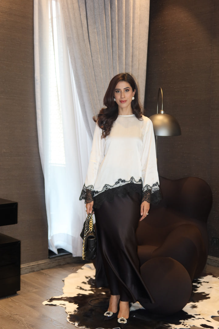 Leon - White Laced Monochrome Silk Lace Top For Women - 1 Piece - Studio by TCS