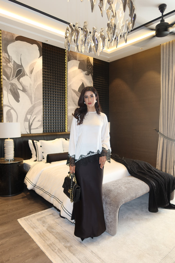 Leon - White Laced Monochrome Silk Lace Top For Women - 1 Piece - Studio by TCS