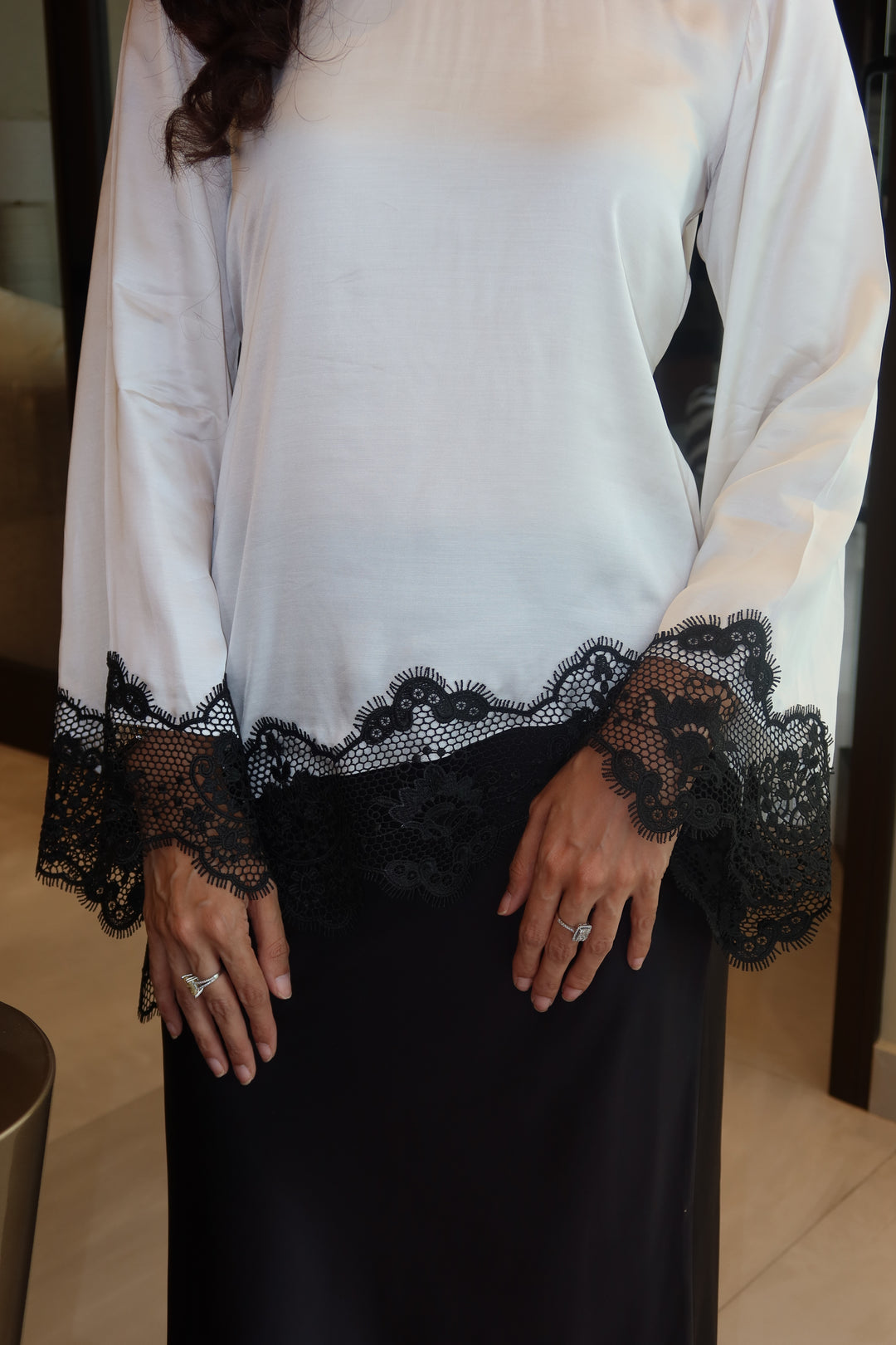 Leon - White Laced Monochrome Silk Lace Top For Women - 1 Piece - Studio by TCS