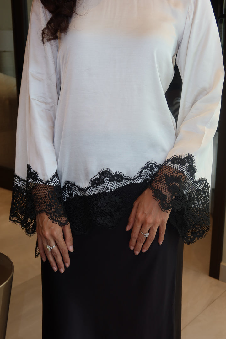 Leon - White Laced Monochrome Silk Lace Top For Women - 1 Piece - Studio by TCS