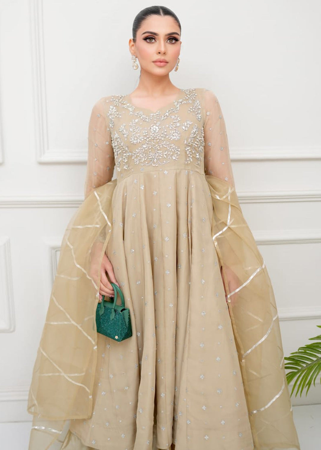 Allure By Ih - Oat Jacquard Lehenga For Women - Champagne - 3 Piece