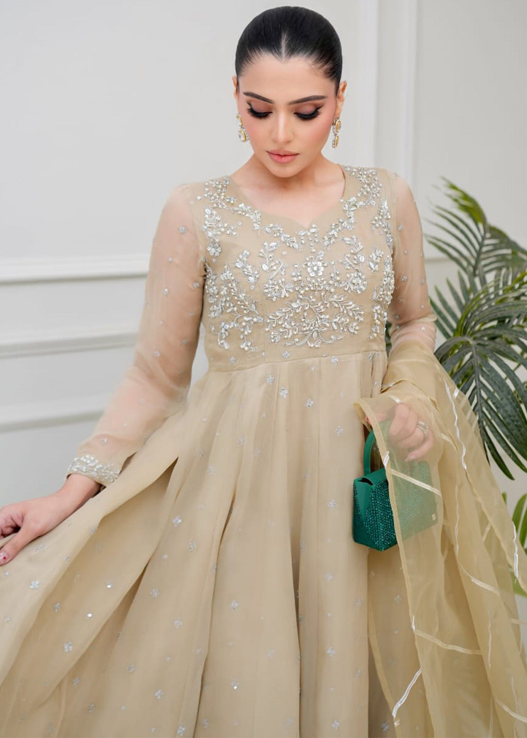 Allure By Ih - Oat Jacquard Lehenga For Women - Champagne - 3 Piece