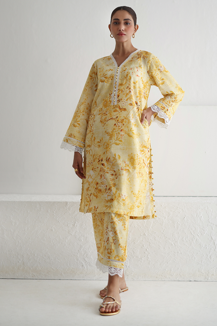 Image - Printed CO-ORD Set - Yellow - Pure Cotton - 2 Piece - Printed