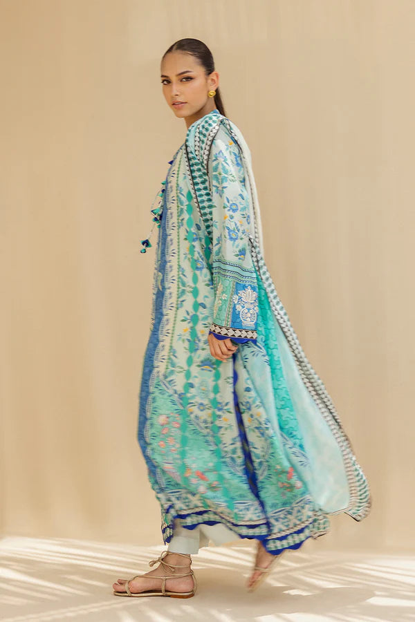 Sania Maskatiya - Ilaya - Khaddi Silk , RawSilk , MediumSilk - Ivory and Seafoam - 3 Piece