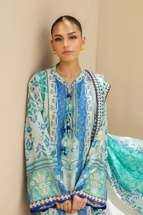 Sania Maskatiya - Ilaya - Khaddi Silk , RawSilk , MediumSilk - Ivory and Seafoam - 3 Piece
