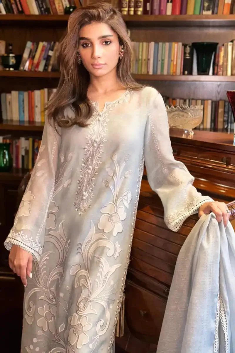 Irum Ghani Trends - ASHEN AURA - Steel Grey - Karandi Organza - 3 Piece