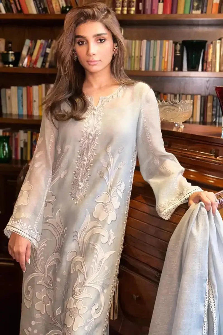 Irum Ghani Trends - ASHEN AURA - Steel Grey - Karandi Organza - 3 Piece