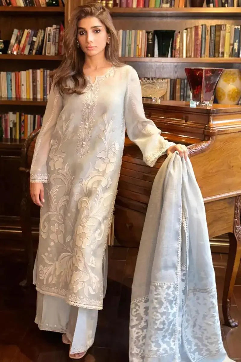 Irum Ghani Trends - ASHEN AURA - Steel Grey - Karandi Organza - 3 Piece