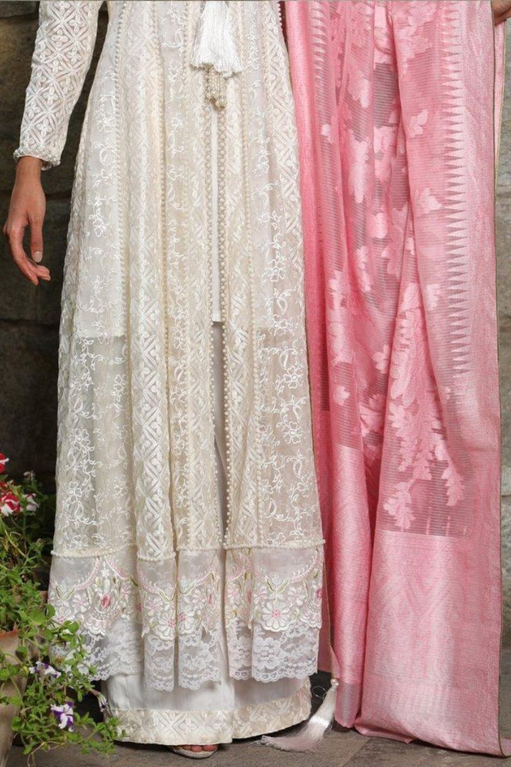 Irum Ghani Trends - Amethyst - White & Pink - 3 Piece - Organza