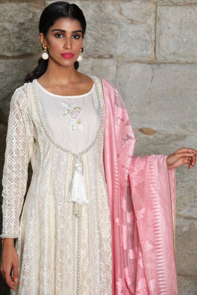 Irum Ghani Trends - Amethyst - White & Pink - 3 Piece - Organza
