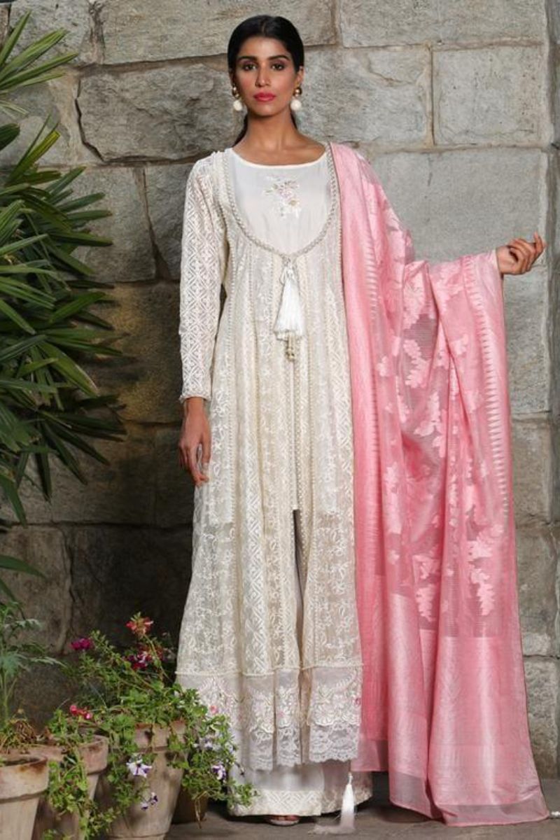 Irum Ghani Trends - Amethyst - White & Pink - 3 Piece - Organza