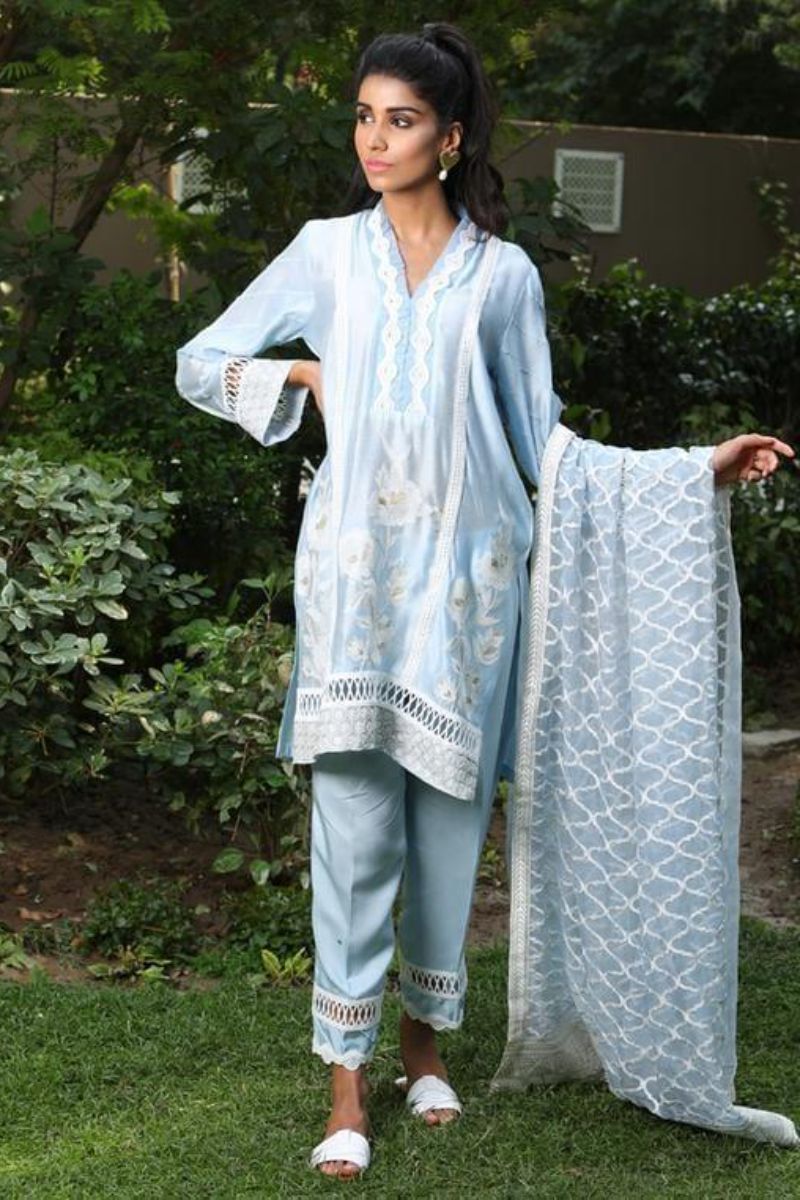 Irum Ghani Trends - Apatite - Sky Blue - 3 Piece - Cotton Silk