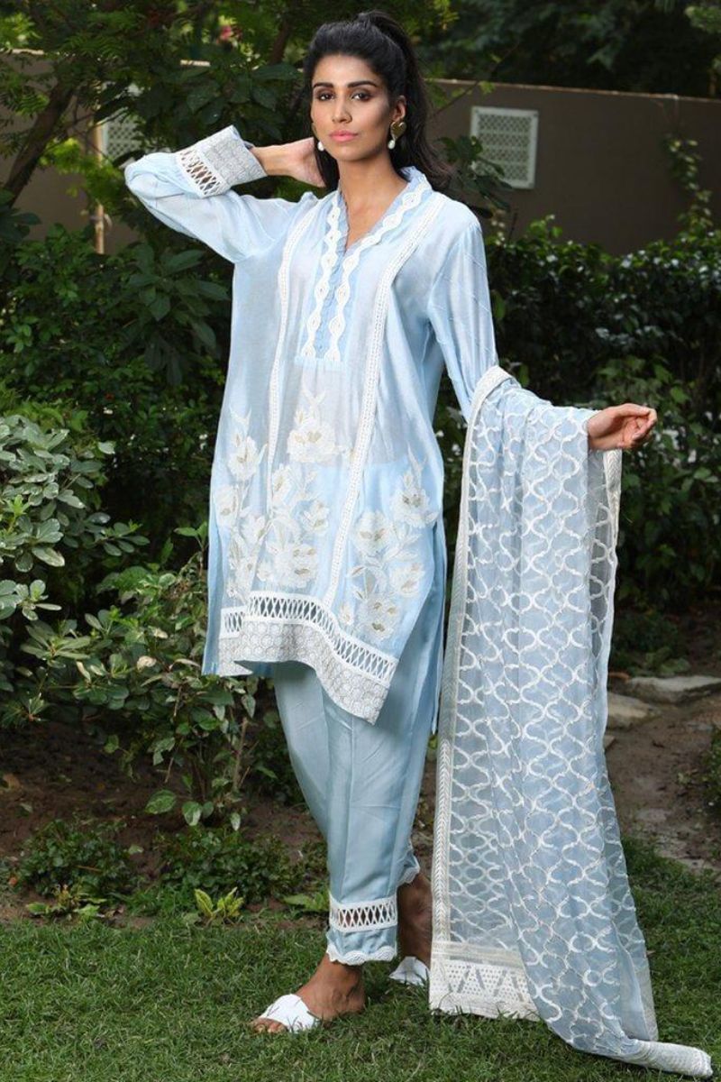Irum Ghani Trends - Apatite - Sky Blue - 3 Piece - Cotton Silk