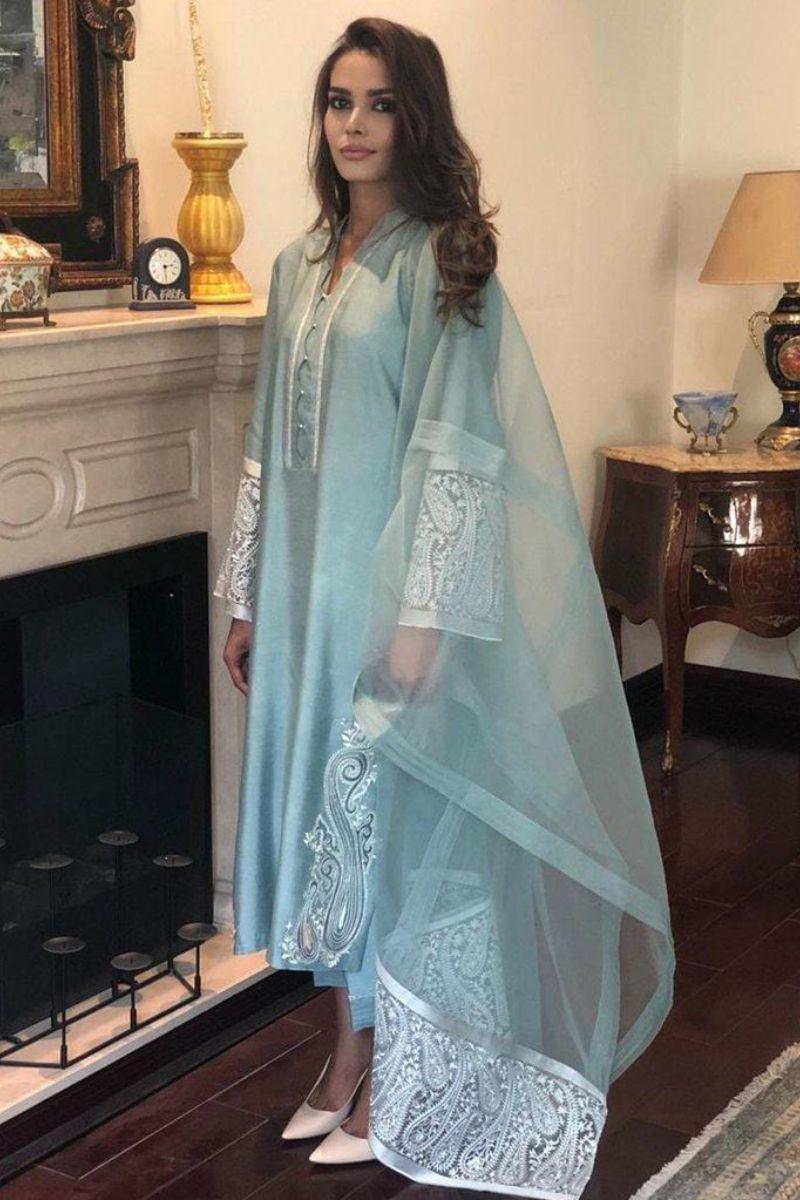 Irum Ghani Trends - Aura - Sky Blue - 3 Piece - Cotton Silk