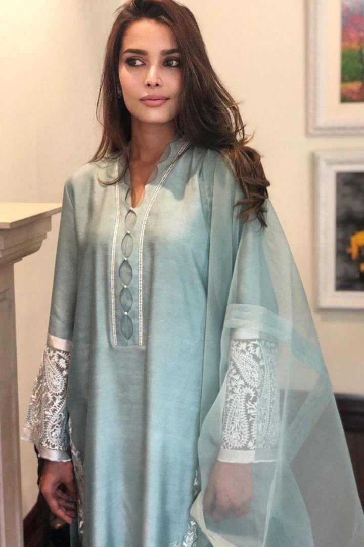 Irum Ghani Trends - Aura - Sky Blue - 3 Piece - Cotton Silk