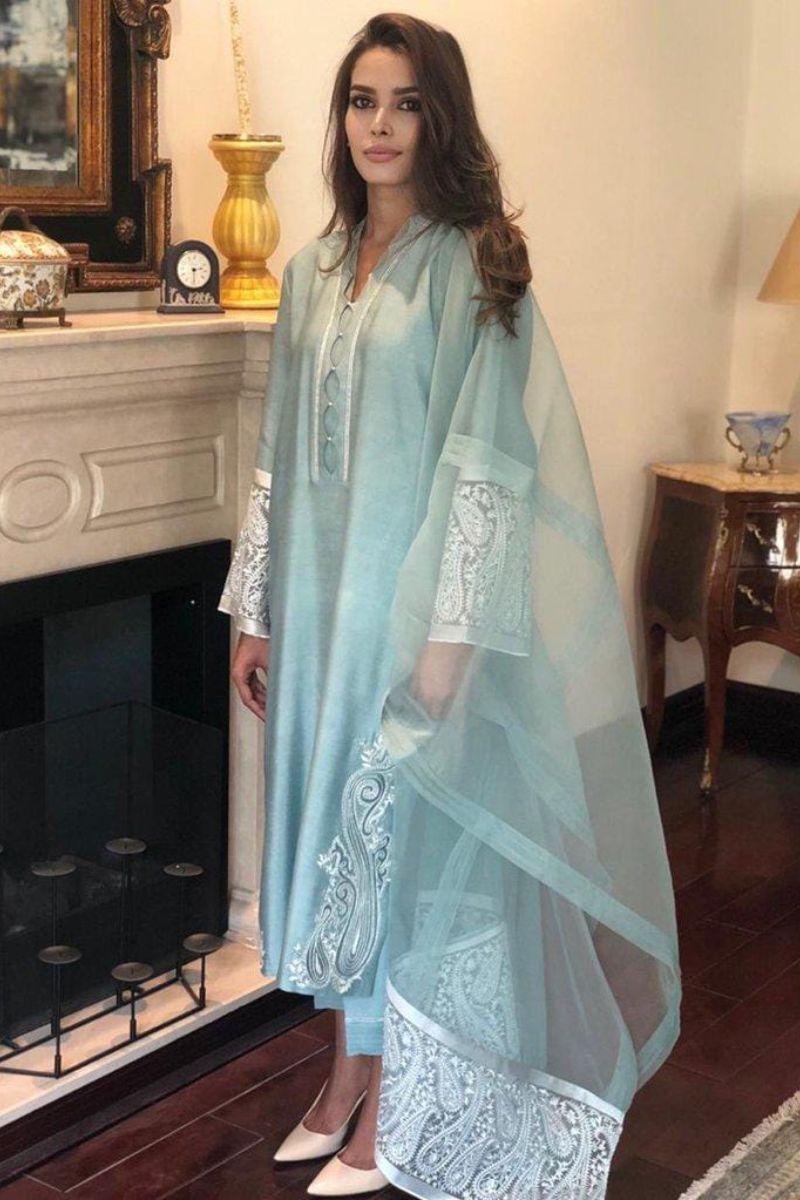 Irum Ghani Trends - Aura - Sky Blue - 3 Piece - Cotton Silk