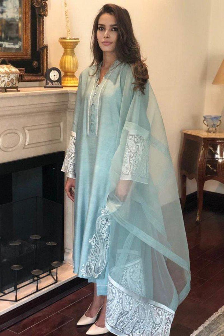 Irum Ghani Trends - Aura - Sky Blue - 3 Piece - Cotton Silk