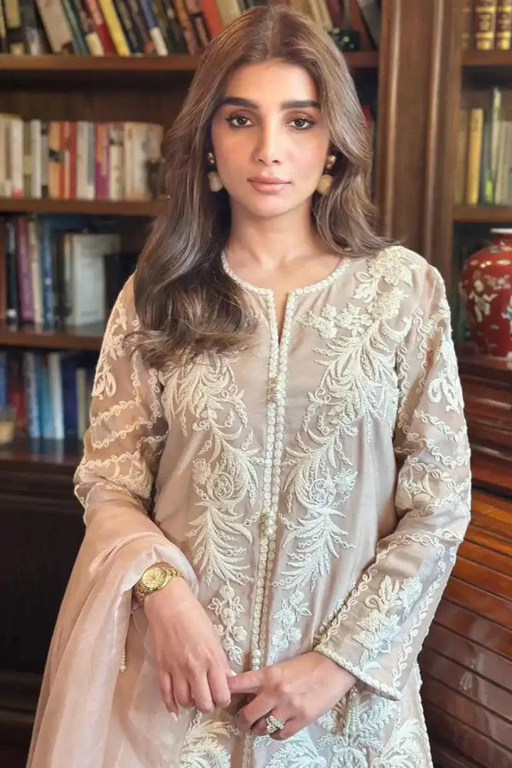 Irum Ghani Trends - BLUSH WRAP - Coffee Pink - Organza, Cotton & Vescoas - 3 Piece