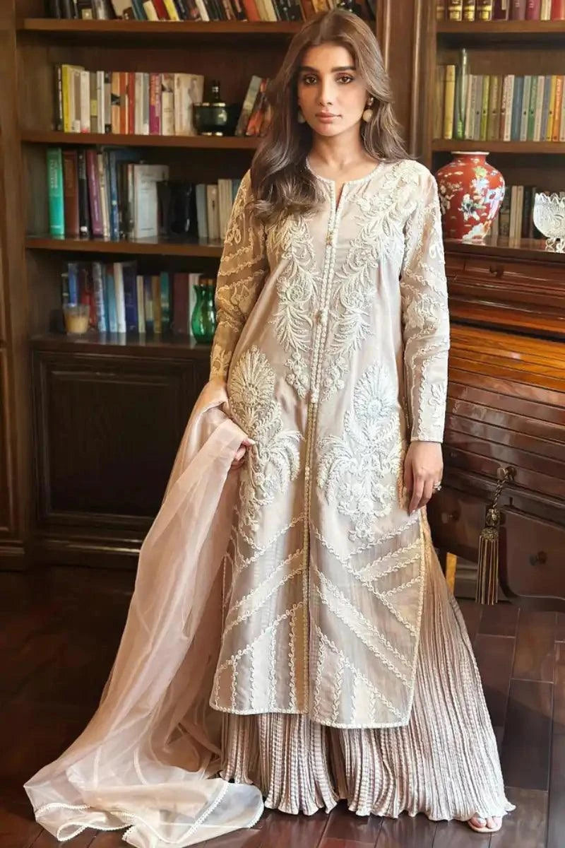 Irum Ghani Trends - BLUSH WRAP - Coffee Pink - Organza, Cotton & Vescoas - 3 Piece