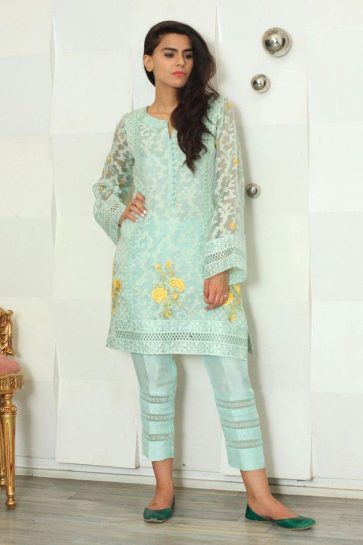 Irum Ghani Trends - Blooming Iris - Aqua - 2 Piece - Organza & Silk
