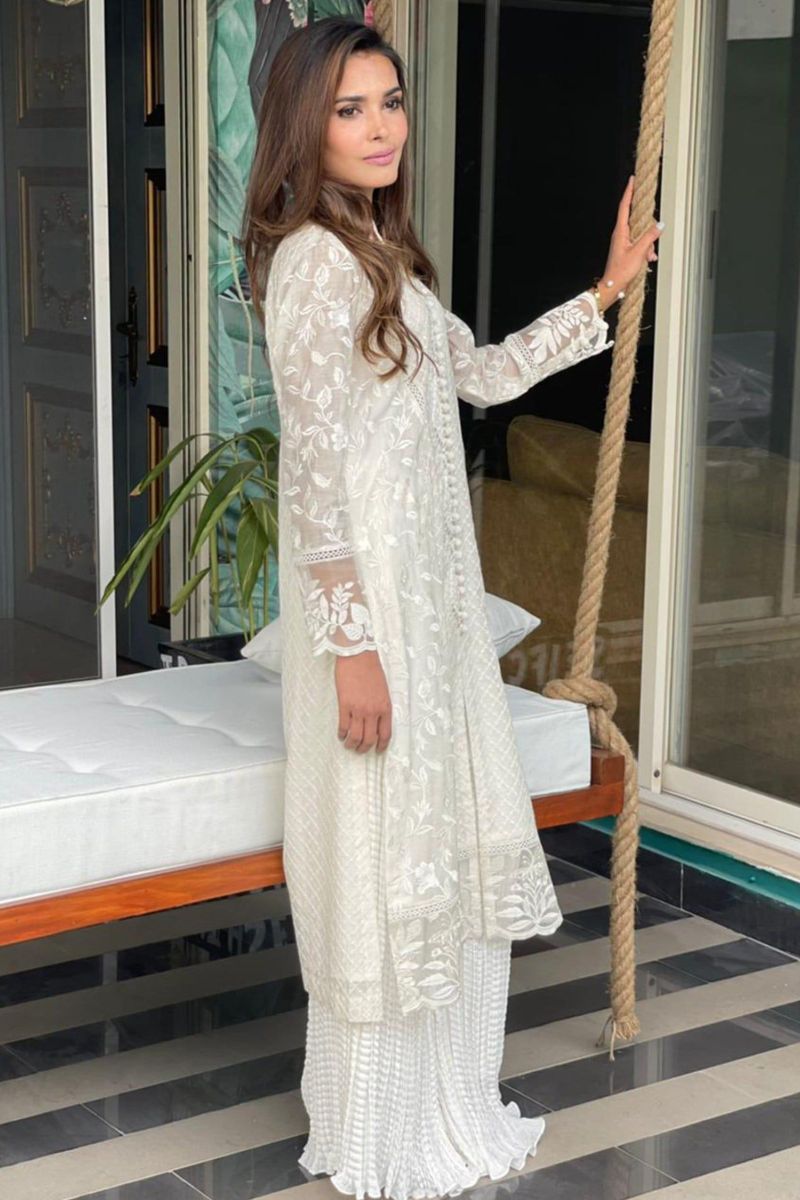 Irum Ghani Trends - Blooms - White - 3 Piece - Cotton Net & Organza