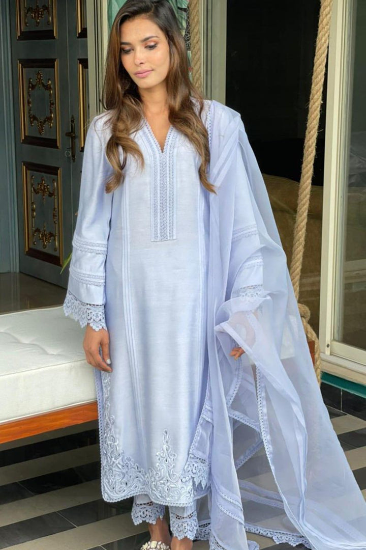 Irum Ghani Trends - Blue bliss - 3 Piece - Cotton Silk
