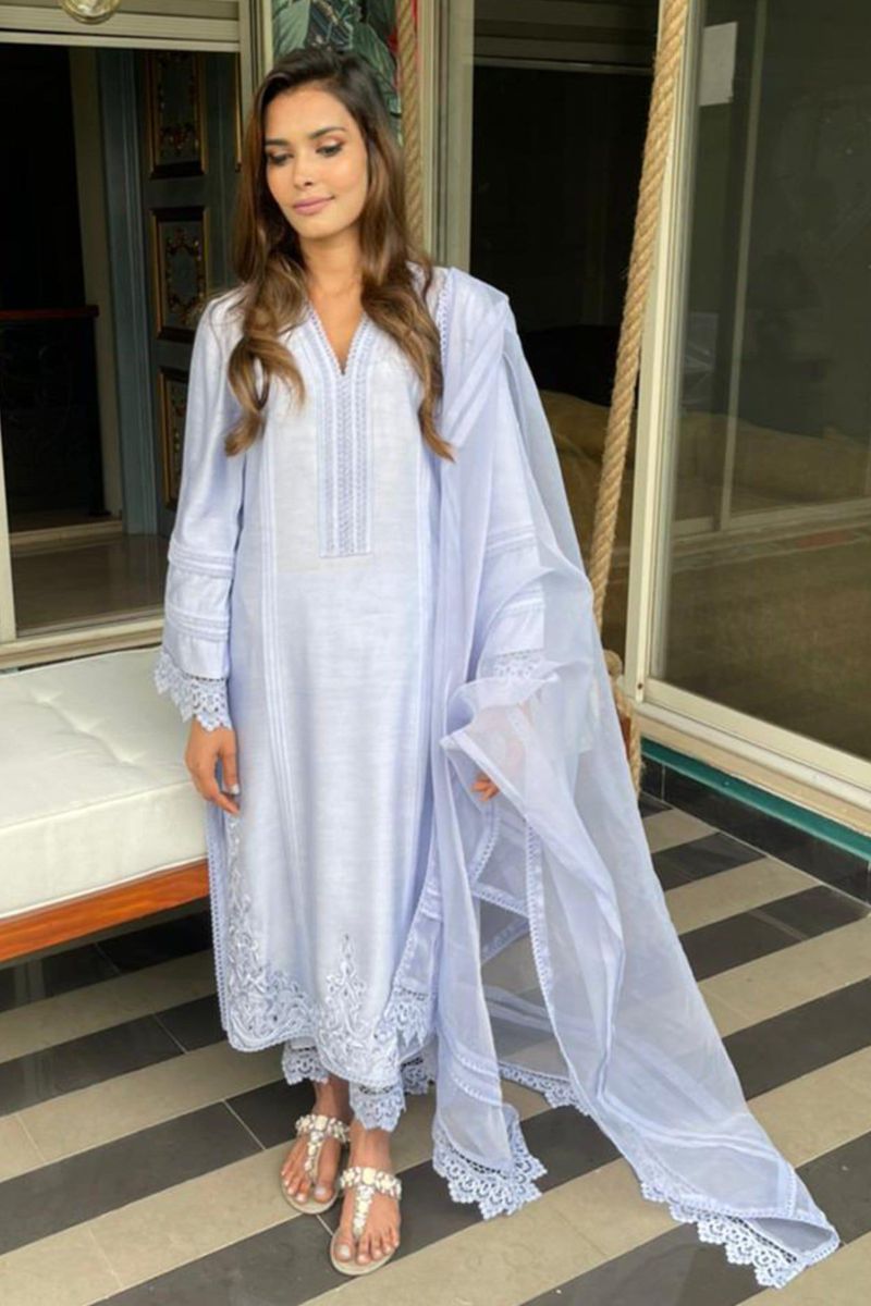 Irum Ghani Trends - Blue bliss - 3 Piece - Cotton Silk