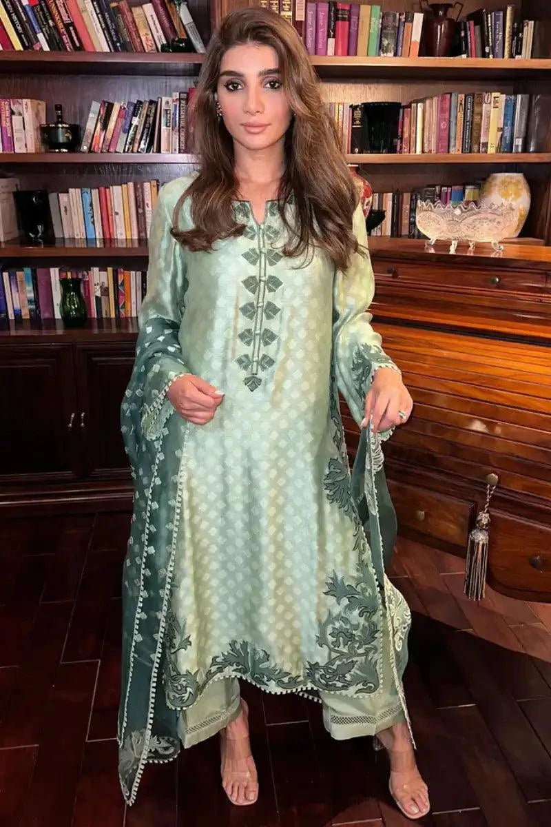 Irum Ghani Trends - DOVE MINT Green - Organza, Cotton & Vescoas - 3 Piece